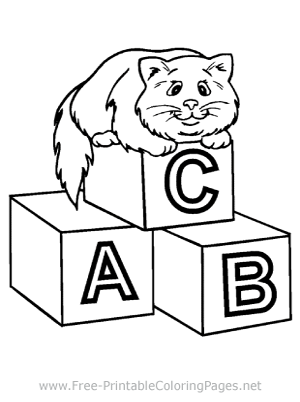 Cat on Blocks Coloring Page