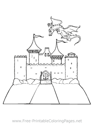 Castle and Dragon Coloring Page