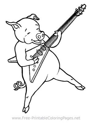 Pig Playing a Guitar Coloring Page