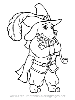 Dog Dressed as Pilgrim Coloring Page